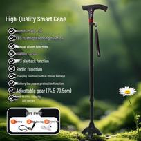 LED Smart Elderly Cane with Alarm, Radio, Retractable Legs & Non-slip Base
