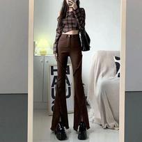 Stylish Raw Seam Split Hem Bootcut Jeans American Female Clothing High Waist Denim Pants Vintage Slim Solid Color Aura Trousers S