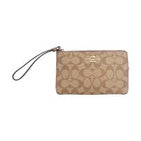 Coach Corner Zip 19 Monogram Coated Canvas Mahjong Clutch Wristlet Small Women clutch Khaki 6648-IME74 Basic Set (Bag+Dust Bag)