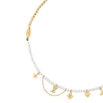 Louis Vuitton Blooming Logo Design Metal Glass Polyester Necklace Women necklace Gold M02388 Box+Shopping Bag