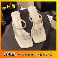 2025 summer fashion new design open-toed slippers fairy style bow rhinestone high heel cool slippers 35