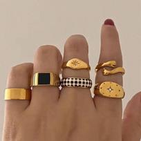 Alloy ring set, gold-plated octagram jewelry, light luxury stacked jewelry ins wind ring.