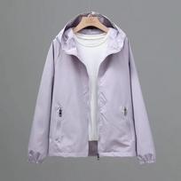 Loose Zipper Up Windbreaker Jacket Women Spring Autumn Fashion Hooded Windbreaker Jacket Woman Pockets Long Sleeve Coats Female XS violetinė