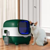 Hooded Cat Litter Box Closed Sandbox for Small Cats Durable Detachable Reusable with Door Cat Litter Tray Enclosed Cat Toilet žalia