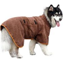 Coral Fleece Dog Bathrobe Absorbent Quick Drying Dog Bath Towel Pet Supplies Comfortable Dog Clean Washcloth Indoor Outdoor (Brown,S Length 60cm)