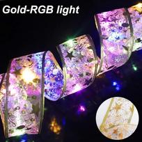 5/10M Christmas Ribbon Fairy Light Decoration Bows String Lights Christmas Tree Ornaments New Year  Hollow Out Shiny Ribbons 5M