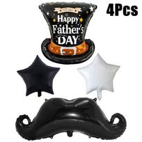 4Pcs Father's Day Foil Balloon Set, Large Gentleman Top Hat & Mustache Mylar Balloons, 18-Inch Star Balloons, Elegant Party Deco Other