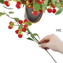 Green Leaves Artificial Raspberry Branch Faux Red Raspberry Plastic Mulberry Fruit Plants Realistic Elegant Fake Plants Gift