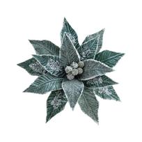 Luxurious Faux Velvet Christmas Flower Elegant Realistic Simulated Flower Handmade with Ice Crystal Eternal Flower žalia