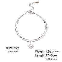 Cute Dog Cat Paw Charm Double Chain Bracelets Stainless Steel Animal Footprint Bracelets Jewelry Birthday Gift for Women 17-22cm