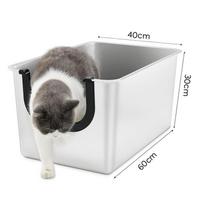 60cm Large Stainless Steel Cat Litter Box Anti-Splash Cat Bedpans Scratch Proof Litter Pan U-shaped Opening Kitty Washroom