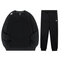 Skechers Solid Color Fleece Loose Round Neck Pullover Sweatshirt And Long Pants Two-Piece Casual Sports Suit L324M157-0018+L324M154-0018 M
