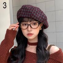 Retro Contrasting Color Plaid Berets For Women Japanese Personalized Versatile Show Face Small Literary Painter Hats