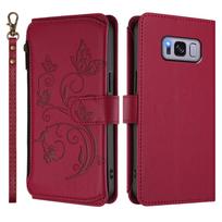 For Samsung Galaxy S9 S8 Plus S7 S6 Edge Flowers Wallet Case, RFID Blocking Flip Phone Case Zipper Card Holder Wrist Strap Cover For Galaxy S6 vyno raudonos spalvos