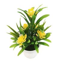 1pc Artificial Flower Simulated Potted Plastic Flower Bonsai Fake Flowers Ornaments For Home Party Desktop Decor geltona