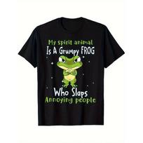 Men'S Funny Frog Graphic T-Shirt -  My Spirit Animal is a Grumpy Frog  Design, Soft Fabric, Casual Short Sleeve Crew Neck Tee for Frog Lovers, S juoda
