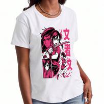 Anime Manga Character Ladies Cotton T Shirt, Premium Cotton Graphic Print, Durable, Casual Fashion, Japanese Text Manga Art, Streetwear Inspired Appar S įvairiaspalvis