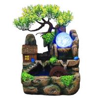 T02C!Resin Crafts Feng Shui Fountain Home Office Decor Indoor Water Fountain Rockery Landscape Waterfall Gift