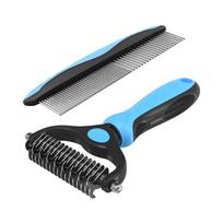 Pet Dematting Comb and Fine Tooth Comb Set Grooming Tool for Removing Tangles and Loose Fur with Ergonomic Handle for Dogs and Cats One Size