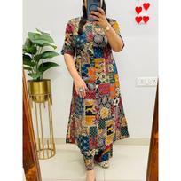 Premium Floral Fine Cotton Kurti Pant Set Women Party Wear Top Kurta Cord Set L-40
