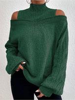 Rudens Žiemos Atvirų Pečių Pusiau Aukštu Kaklu Megztinis Moterims Laisvas Didelio Dydžio Mezgimas Prabangus laisvo kirpimo liekninantis ir universalus viršus 4XL