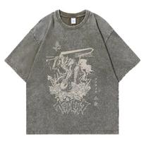 benber vintage Summer Anime Berserk Washed Tshirts Retro Punk Cotton Vintage TShirts Harajuku Casual Women Men Short Sleeve Top Tee S