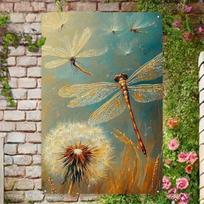 Planetjuice Vintage Metal Poster Wall Art Dandelion Dragonfly Living Room Decor
