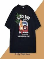Vintage Surf Bear Printed Tshirt unisex Wounisex Cotton Short Sleeve T-Shirt Tees Tops Casual Retro Wave Graphic Beach Tees Clothes S