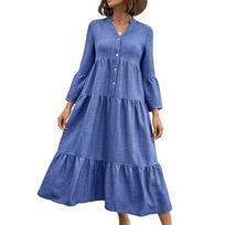 Summer Dresses for Women Uk Long Sleeve Button Down Casual Loose Fit Tiered Maxi Dress Lightweight Ladies Summer Dresses Uk Womens Summer Dresses Uk XXL mėlyna