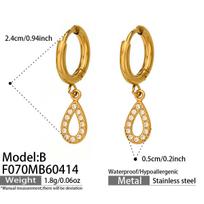 18K Gold Plated Zircon Hollow Water Drop Earrings - Stainless Steel, Non-Fading, Versatile Design.