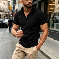 Men's Short Sleeve Ribbed Zip Collar Casual Top Comfortable Stretch Fabric Lightweight Pullover Shirt for Daily Wear L juoda