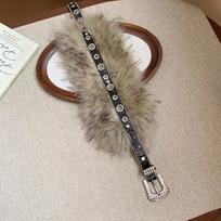 Punk Furry Waistband Spicy Girl Style Y2K Plush Waist Belt Vintage Leather Fur Belt  Daily juoda