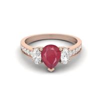 2.33 Cts Pear Ruby 925 Sterling Silver Rose Vermeil Three Stone Accent Engagement Wedding Ring 5