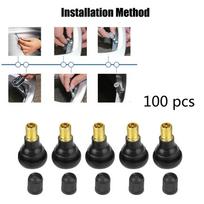 100PCS Rubber & Brass Snap in Valve Stem Black Tubeless Tire Valve Stem  Tire Center Technicians TR412