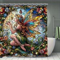 Enchanted Fairy Waterproof Shower Curtain for Bathroom Decor, Stained Glass Style, Vibrant Colors, Unique Art Design (as the picture,W90XH180cm)