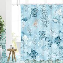 Lovely fishes pattern Bathing Curtain  Bathroom Shower Curtain Waterproof With 12 Hooks Home Deco (as the picture,W90xH180cm)