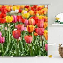 Tulip Rose Fresh Flowers Shower Curta Waterproof Polyester Fabric 3D Printed Bathroom Screen Home Decoration Shower Curtain (as the picture,W90xH180cm)