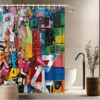 Abstract Graffiti Shower Curtain – Vibrant Street Art, Colorful Urban Design, 70.8x70.8in, Polyester, Includes Hooks (as the picture,90x180cm35x71in)
