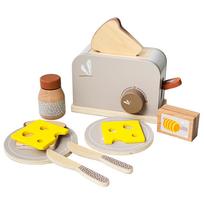 Edute Pretend Play Bread Toaster with Twisting Knob - Role-Playing, Imagination, Food Education, Breakfast Set, Ages 2-3, LabelLabel, Wooden Toy,