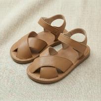 Girls' Non-Slip Brown Cross Strap Velcro Sandals - Korean Retro Style 21