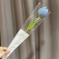 Hand-Knitted Knitting Flower Tulips Preserved Flower Handmade Artificial Crochet Floral Bouquets Cotton Flower Bouquet Home mėlyna