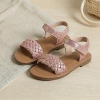 Girls' Summer Gold Glitter Two-Tone Non-Slip Velcro Sandals - Soft Sole, Sweet Open-Toe Style. 28