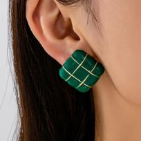 Vintage Geometric Enamel Drop Earrings - Elegant Stud Ear Jewelry for Women