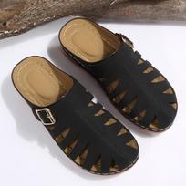 Women's Cross-Border Baotou Wedge Flip-Flops: Hollow Strip Velcro Sandals with Open-Back Design 36