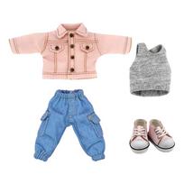 niannyyhouse 112 BJD Doll Clothes: Jacket, Pants, Vest, Shoes, Denim Suit, OB11 Size, for Obitsu Doll 11cm Body (Pink)
