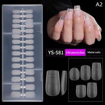 240Pcs Almond Coffin Stiletto Gel Nail Tips With Auxiliary Lines Fake Nails Press On Nails For Nail Extension Manicure Tool