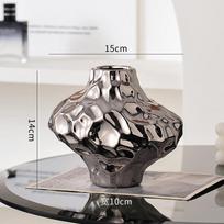 Silver Ceramic Vase Irregular Stone Grains Geometric Slices Flower Vase Flower Arrangement Accessories Home Decoration