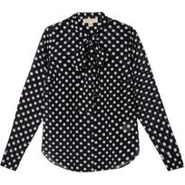 Michael Kors SS24 Small Polka Dot Bow Tie Button Long Sleeve Shirt Women shirts Black White MF440I8F4M-048 S