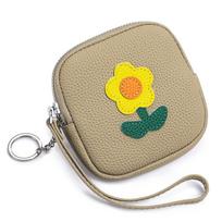 Lovely Small Flower Wallet Multifunctional Earphone Storage Bag Mini Lipstick Bag  For Mom chaki