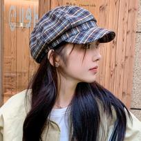 Thin Grid Beret Cap Polyester Women Octagonal Hat Painter Hat Plaid Cloud Cap  Party